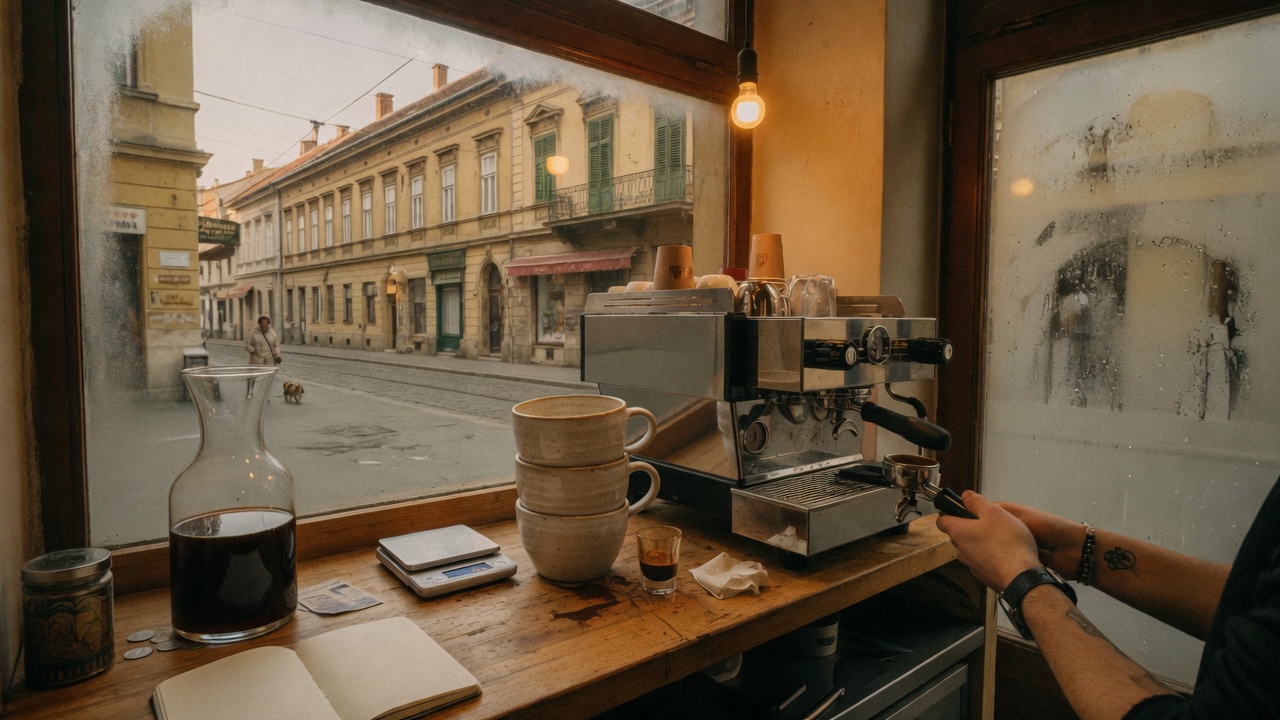 Stakleni vrč filter kave i složene šalice